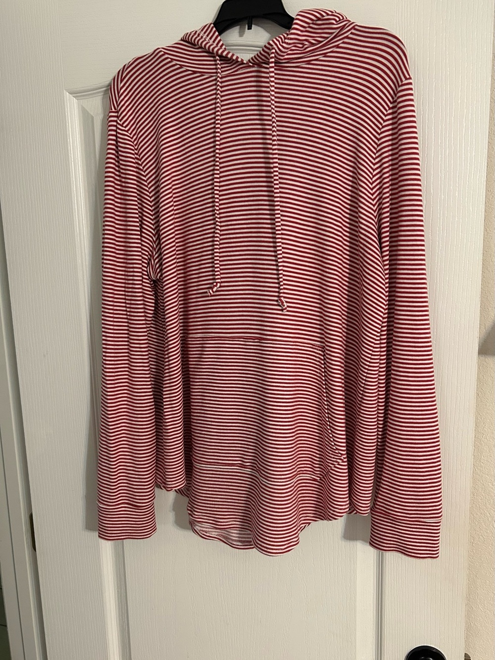 Striped Red & White Hooded Long-Sleeve Top Very Light L/XL
